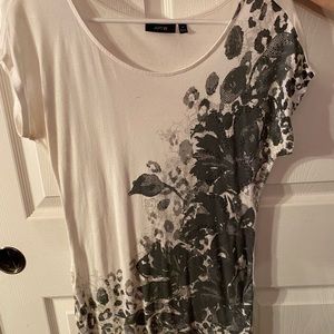 White and black with flowers T-shirt